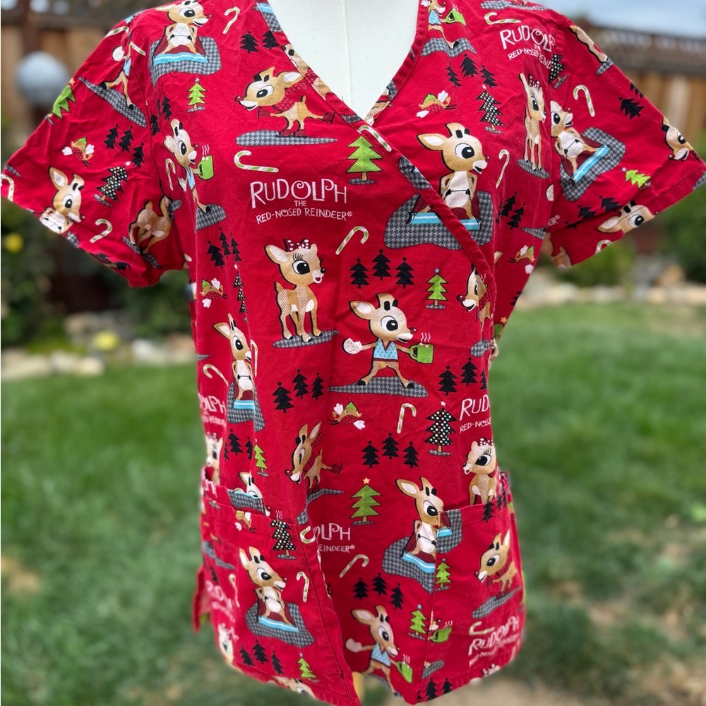 Rudolph Christmas Scrub Top